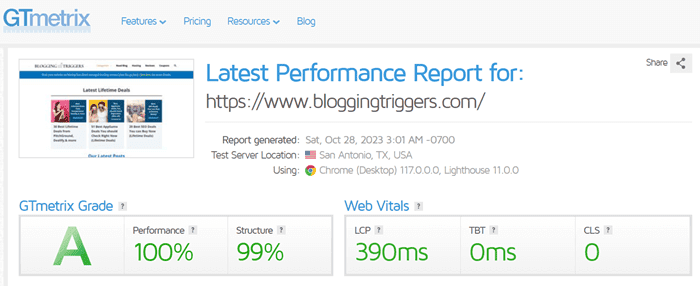 GTmetrix performanc with WP Rocket