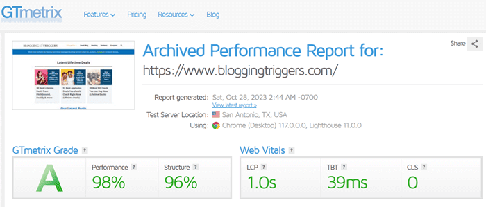 GTmetrix performance without wp rocket