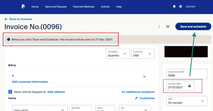 PayPal schedule invoice