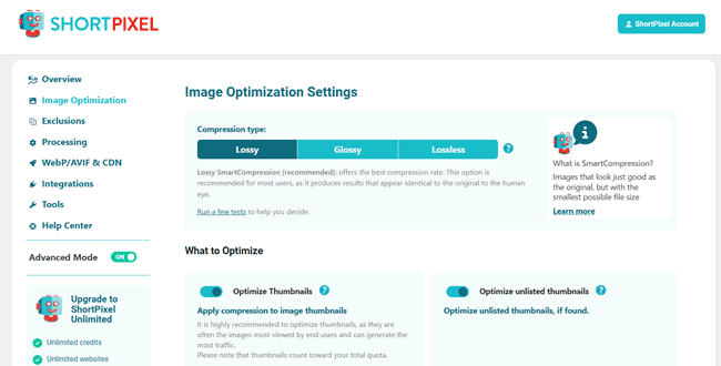 shortpixel settings