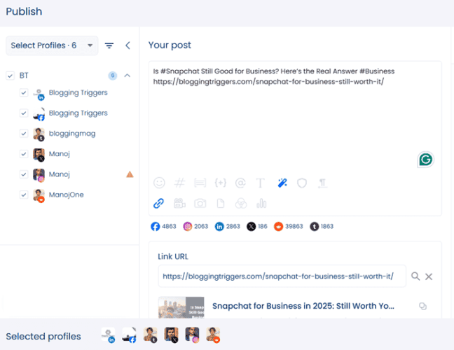 Vista social post composer